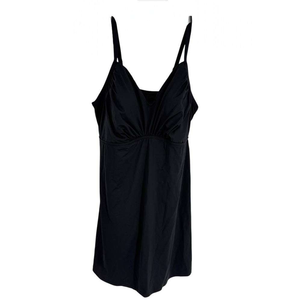LANDS END Black V-neck Swim Dress Swimsuit Womens Size 24W One Piece